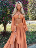 Chicmy-nye outfits Sexy Crop Top Skirt Sets for Women 2 Pieces Off Shoulder Long Lantern Sleeve Tube Tops Split A-line Skirts Beach Holiday Outfit