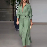 Chicmy-2025 Sexy Deep V Long Sleeved Pocket Shirt Dress New Spring Multi-color Loose Office Dress Female Casual Side Split Robe Dress