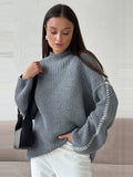 Chicmy-nye outfits Casual Knitted Contrast Pullovers Sweater Women Loose Turtleneck Long Sleeve Baggy Jumper 2025 Autumn Lady All-match Knitwear