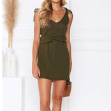 Chicmy-Tummy Hide Irregular Simple Tie Up Shoulder V Neck Sundress