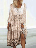 Chicmy- Floral Printed Long Sleeves Sweet Boho Weaving Dress