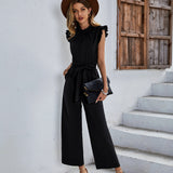 CHICMY- High Stretch Sleeveless Ruffle Wide Leg Jumpsuit Summer Jumpsuits Outfits