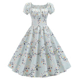 Chicmy-new fashion trend Summer Puff Sleeve  Elegant Print Vintage Dress