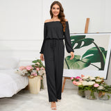 CHICMY- Women's off Shoulder Jumpsuit Overall Solid Tie Waist Straight Jumpsuit