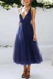 Chicmy-new fashion trend Feeling Romantic V Neck Tulle Midi Dress