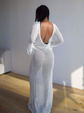 Chicmy-Sheer Crochet Knitted Long Swimsuit Cover Ups Maxi Beach Dress