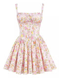 Chicmy-Retro Floral Print Cotton Mini Bodice Dress