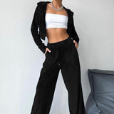 ChicMy-Fall Outfits - Women's Set Casual Two Piece Set Fall Outfit Sport Velvet Sweatshirt and Straight Pant