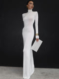 Chicmy Turtleneck Long Sleeve Maxi Dress Women Gown Autumn Winter New Solid Sexy Long Dress Femme Fashion Floor-length Dress-Christmas Outfit