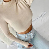 Chicmy-Ribbed Cropped Tops Basics T-shirts Women Full Sleeve O Neck T Shirt Spring Clothes Pullovers Casual Fit Tees Female Clothing