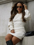 Chicmy-nye outfits Elegant Solid Faux Fur Women Dress Slim Round Neck Female Mini Dresses 2025 Autumn Fashion Puffy Sleeves Zipper Lady Vestidos