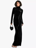 Chicmy Velvet Long Sleeve Sexy Maxi Dress For Women Autumn Winter New Turtleneck Draped Ruched Bodycon Sexy Long Dress-Christmas Outfit