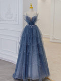 Chicmy-Cyber Monday Christmas party outfits Gray blue tulle sequin beads long prom dress, blue evening dress BD13