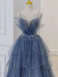 Chicmy-Cyber Monday Christmas party outfits Gray blue tulle sequin beads long prom dress, blue evening dress BD13