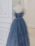 Chicmy-Cyber Monday Christmas party outfits Gray blue tulle sequin beads long prom dress, blue evening dress BD13