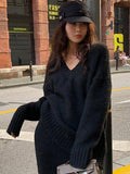 Chicmy-nye outfits Casual Loose Solid Women Sweater Set Straight High Waist Lady Skirt Suit 2025 Elegant Autumn Full Sleeve Female Pullover Set