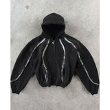 Chicmy-90s streetwear Geometric irregular tassel design oversized zipper hoodies men Y2K American vintage rock and roll popular streetwear sweatshirts