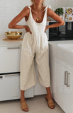 CHICMY- Round Neck Sleeveless Loose Cotton Linen Jumpsuit Women's Casual Jumpsuit Wide Leg Pant