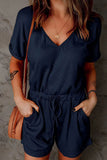 CHICMY- Casual Street Solid Pocket Frenulum V Neck Loose Jumpsuits