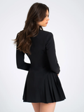 Chicmy Autumn Black Blazer Mini Dress For Women Fashion V Neck Single-breasted Long Sleeve High Waist Pleated Sexy Dress-Christmas Outfit