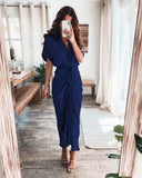 Chicmy-new fashion trend Commuter Tie Lapel Fashion Forged Long Shirt Maxi Dresses