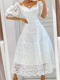 Chicmy-new fashion trend White Floral Print Elegant Puff Sleeve Slash Neck  Lace Party Prom Wedding Dresses