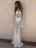 Chicmy-Sheer Crochet Knitted Long Swimsuit Cover Ups Maxi Beach Dress