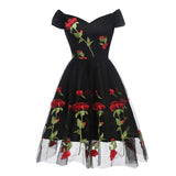 Chicmy-new fashion trend Rose Floral Embroidered V-Neck Elegant Party Pleated Mesh Overlay Vintage  Dresses