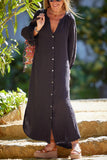 Chicmy-new fashion trend Solid Linen Blend Casual V Neck Balloon Sleeve Maxi Dress