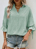 Chicmy- Striped Cross Casual Shawl Collar Blouse