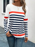 Chicmy- Crew Neck Casual Striped T-Shirt