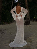 Chicmy-Sheer Crochet Knitted Long Swimsuit Cover Ups Maxi Beach Dress