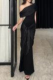 Chicmy-new fashion trend Sexy Formal Solid Mesh Oblique Collar Evening Dresses