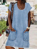 Chicmy- Denim Scoop Neck Plain Casual Dress