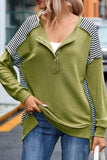 Chicmy-Winter Outfits Women's Autumn Green Sweatshirt Striped Patchwork Sleeve Half Button Sweatshirt