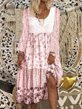 Chicmy- Floral Printed Long Sleeves Sweet Boho Weaving Dress