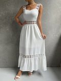 Chicmy-Boho Casual Cotton Eyelet Hollow Thick Strap Lace Midi Dress