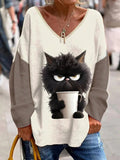 Chicmy- Cat Knitted V Neck Casual Shirt