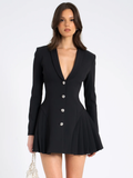 Chicmy Autumn Black Blazer Mini Dress For Women Fashion V Neck Single-breasted Long Sleeve High Waist Pleated Sexy Dress-Christmas Outfit