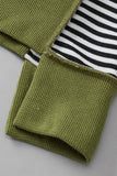 Chicmy-Winter Outfits Women's Autumn Green Sweatshirt Striped Patchwork Sleeve Half Button Sweatshirt