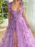 Chicmy-Aesthetic 3D Crochet Butterly Embroidered Tulle Prom Dress