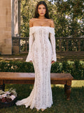 Chicmy Lace Off-shoulder Sexy Maxi Dress Women Strapless Backless Long Sleeve Bodycon Evening Club Party Long Dress Elegant-Christmas Outfit