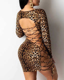 Chicmy-Leopard Strappy Criss Cross Bodycon Back Lace Up Dress