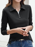 Chicmy- Loose Casual Plain Shawl Collar Blouse