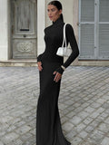 Chicmy Turtleneck Long Sleeve Maxi Dress Women Gown Autumn Winter New Solid Sexy Long Dress Femme Fashion Floor-length Dress-Christmas Outfit