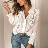 CHICMY- Women's Summer Casual Shirt French Style Lace Patchwork White Shirt Top