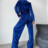 ChicMy-Fall Outfits - Women's Set Casual Two Piece Set Fall Outfit Sport Velvet Sweatshirt and Straight Pant