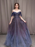 Chicmy-Cyber Monday Christmas party outfits Dark starry sky purple tulle long prom dress purple evening dress BD19