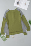 Chicmy-Winter Outfits Women's Autumn Green Sweatshirt Striped Patchwork Sleeve Half Button Sweatshirt