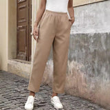 Chicmy-Winter Outfits Women's High Waisted Elastic Casual Khaki Pants Long Pants